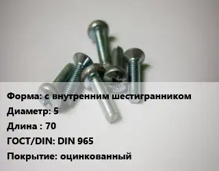 Винт с внутренним шестигранником 5х70 DIN 965 оцинкованный